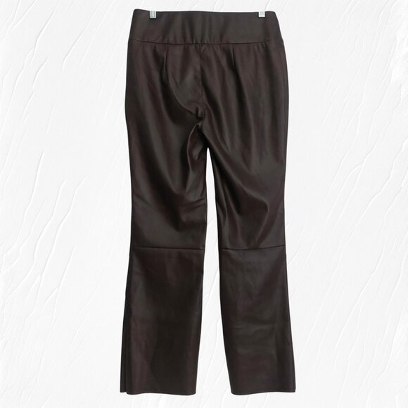 AQUA Brown Faux Leather Pants L High Rise Cropped Flare Chic Modern - Picture 5 of 13